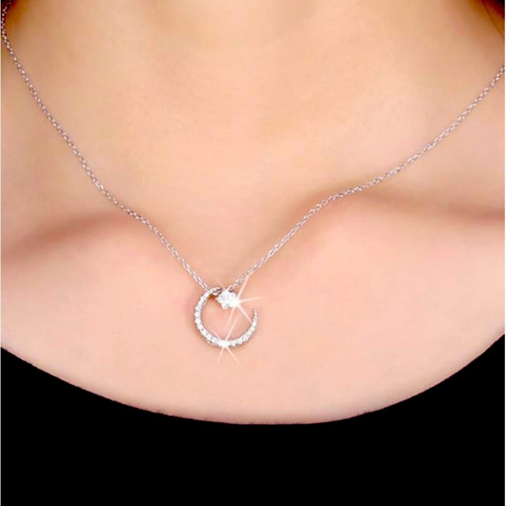 925 Sterling Silver Moon and Star Necklace